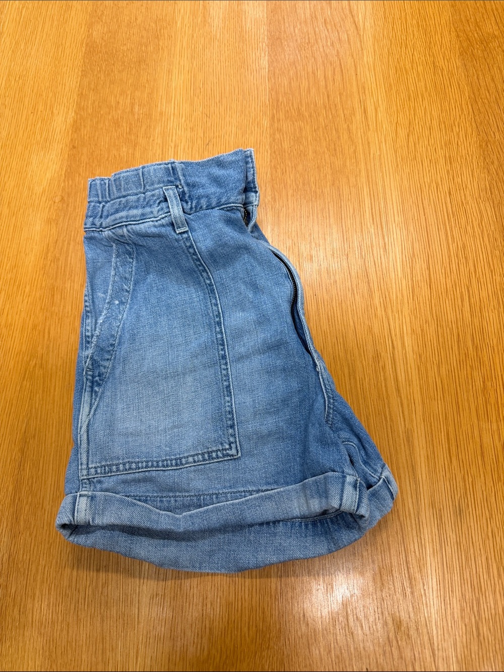 AMO Light Blue Paper Bag Jean Shorts